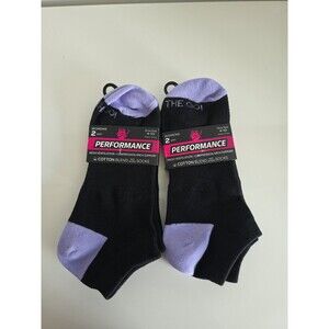 On The Go Womens Performance No Show Socks 2 Pair Black/Purple Sz 4-10 Mesh Vent